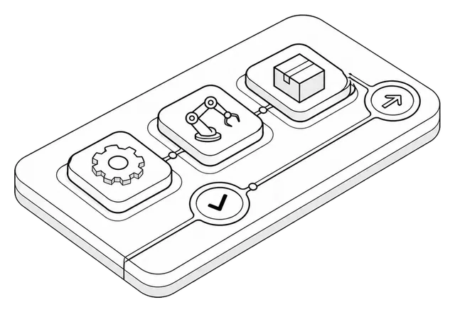 Isometric illustration of software modules moving through a verified build pipeline
