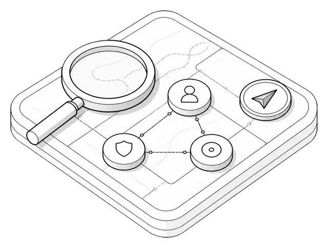 Isometric illustration of a lens examining connected business and technology nodes