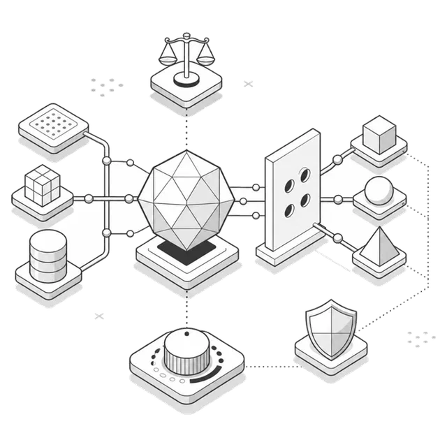 Isometric illustration of a governed artificial intelligence system