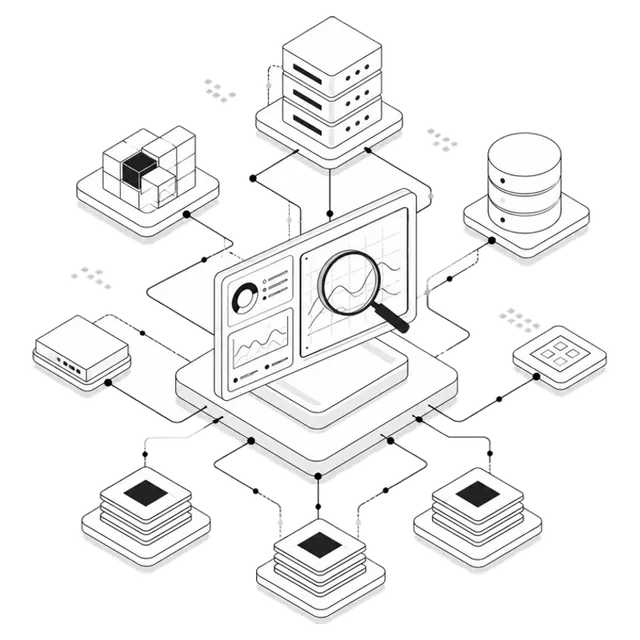 Isometric illustration of an observable connected technology system