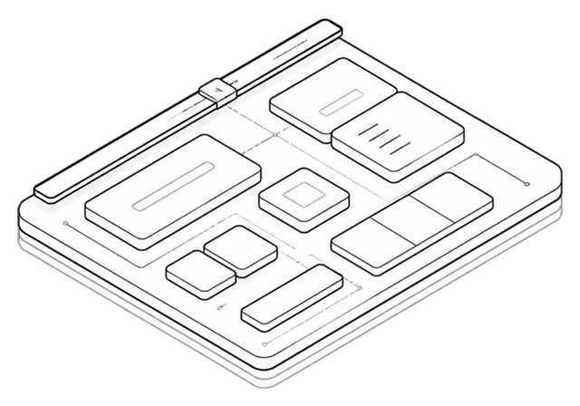 Isometric illustration of a modular architecture planning board