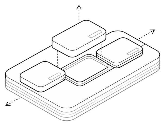 Isometric illustration of interchangeable modules on an adaptable delivery platform
